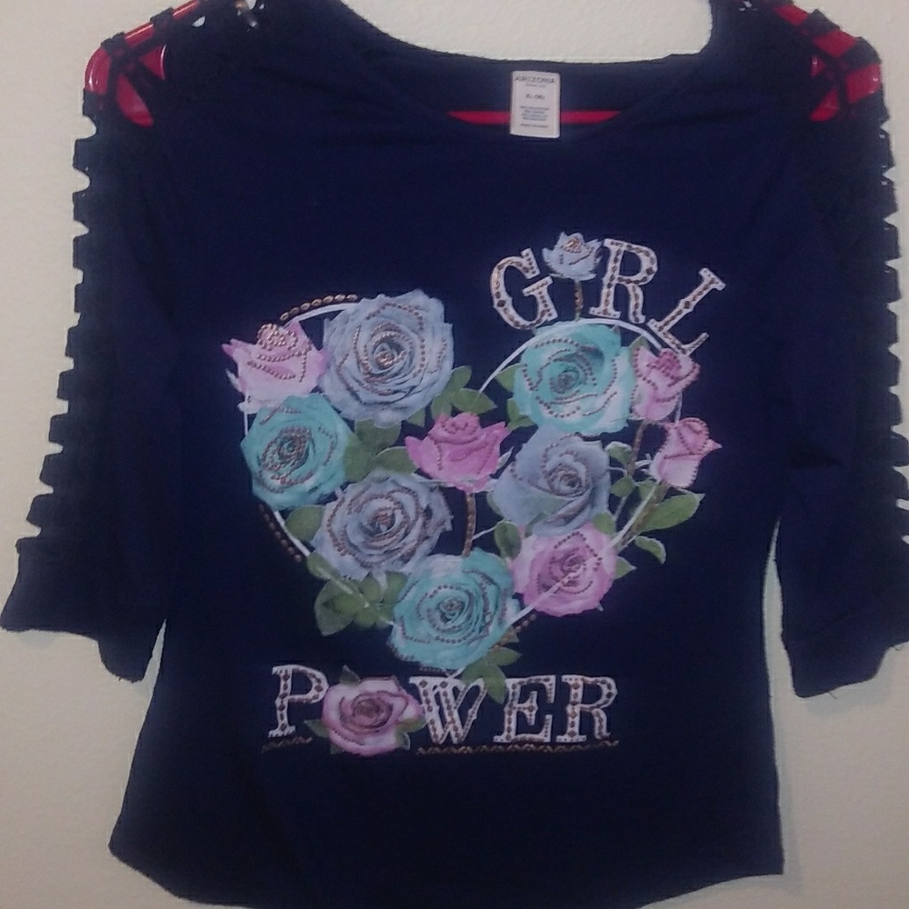 Navy Blue Floral Heart Girl Power Shirt